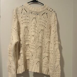 Aerie Cream Crochet Knit Oversized Sweater Size Small Winter Fall